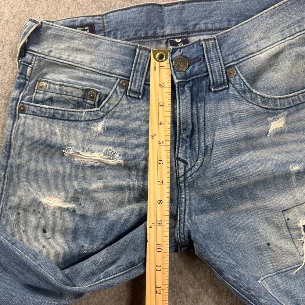 MEN TRUE RELIGION JEANS SIZE 31x33 GENO RELAXED SLIM GRAPHIC PATCHWORK